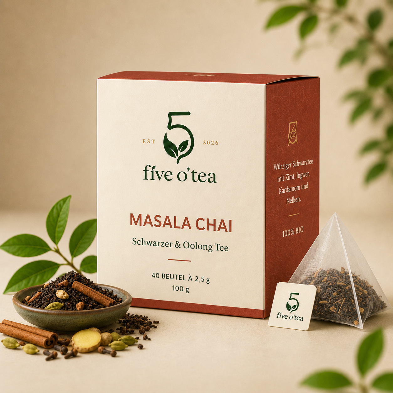 Masala Chai Verpackung von Five O’Tea