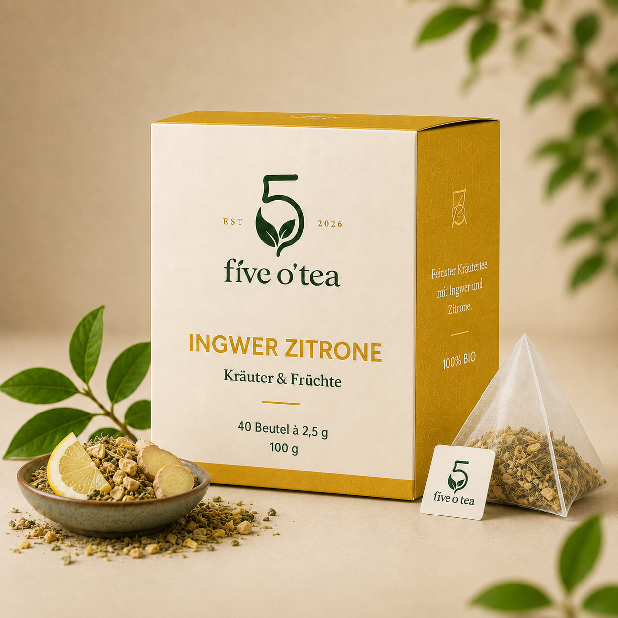 Ingwer Zitrone Verpackung von Five O’Tea