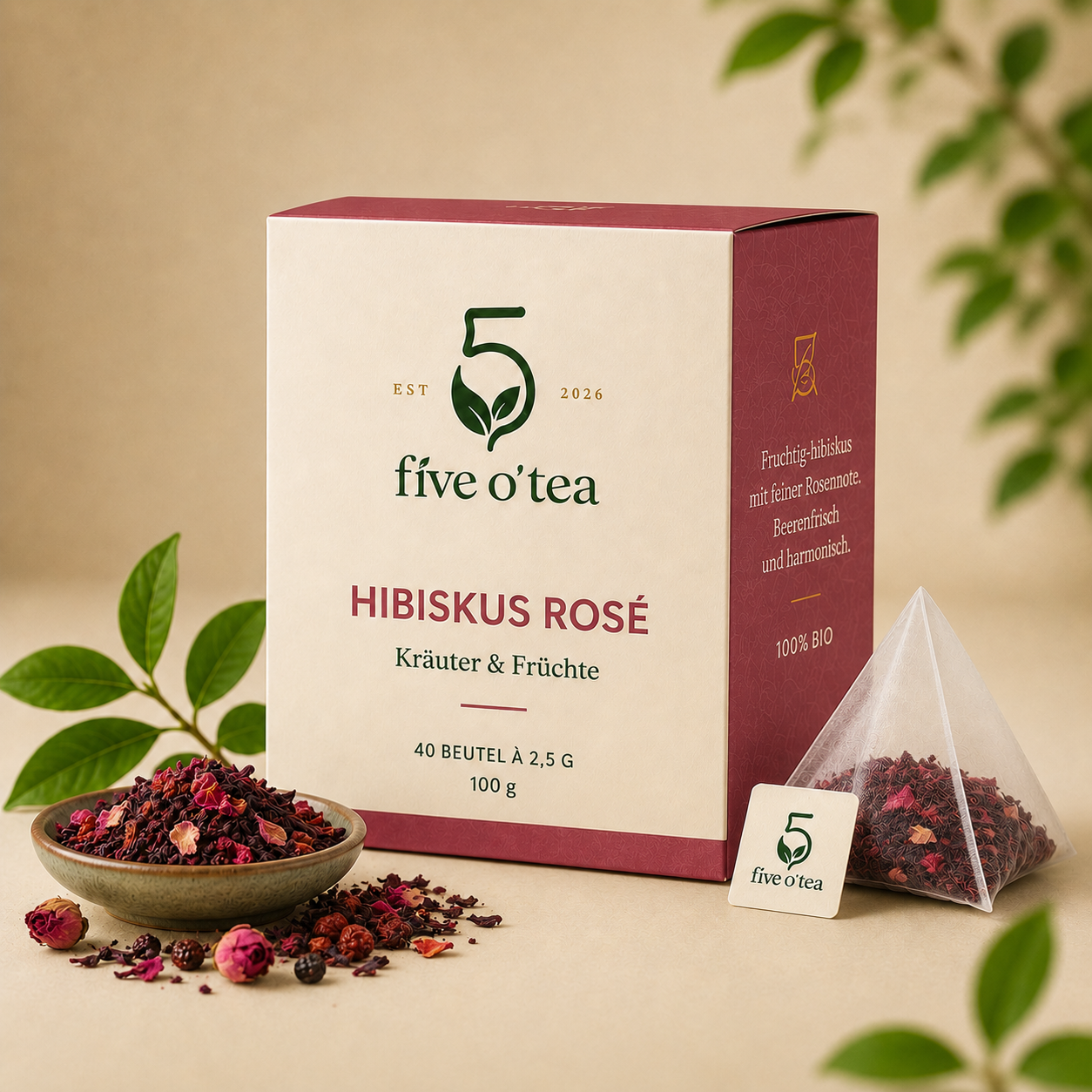 Hibiskus Rosé Verpackung von Five O’Tea