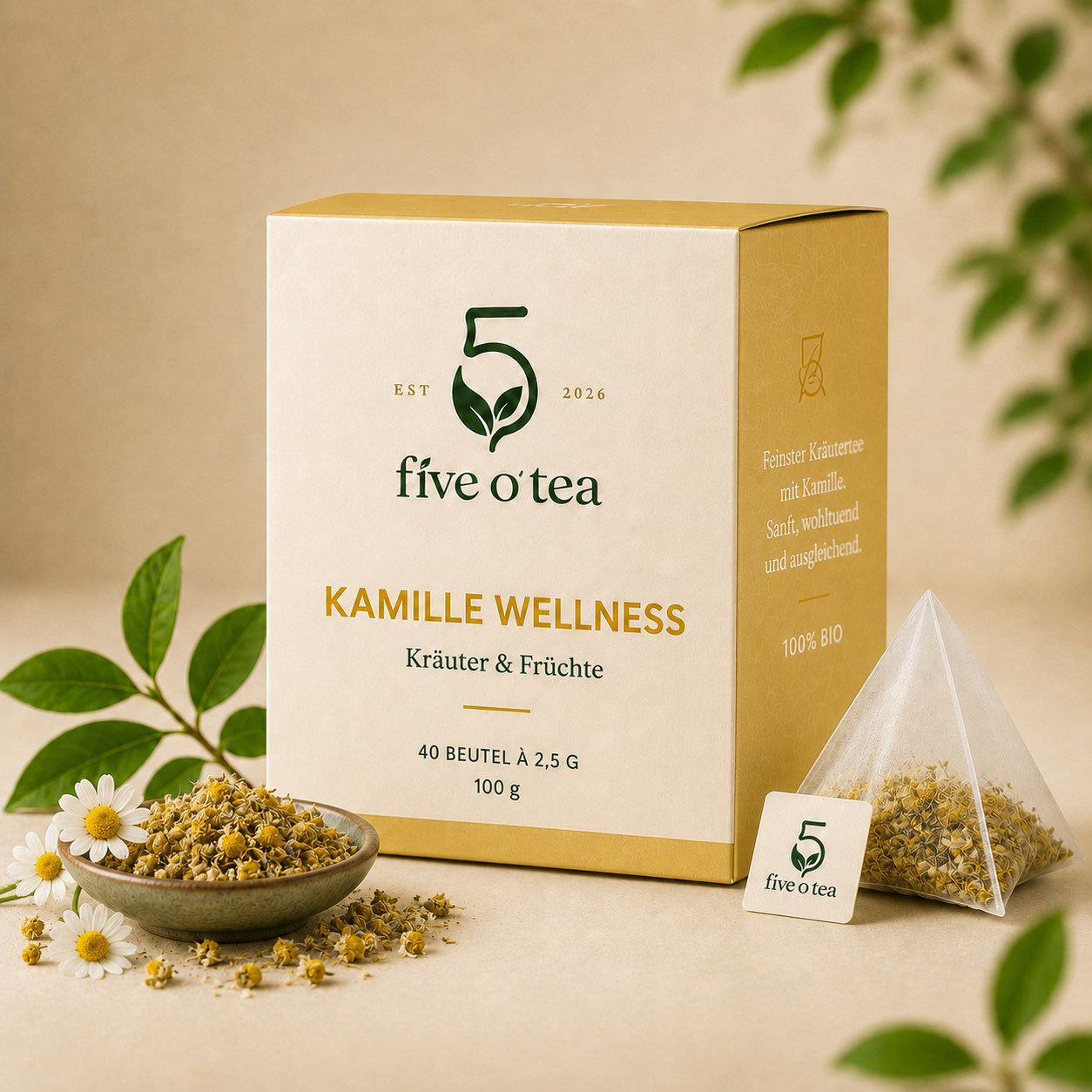 Kamille Wellness Verpackung von Five O’Tea